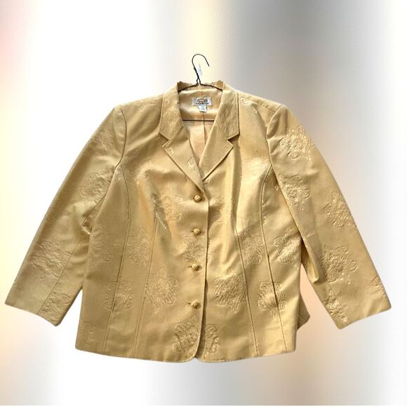 Talbots Womans Floral 14W Chic Yellow Blazer Jacket Classic Toggle Knot - Picture 3 of 10